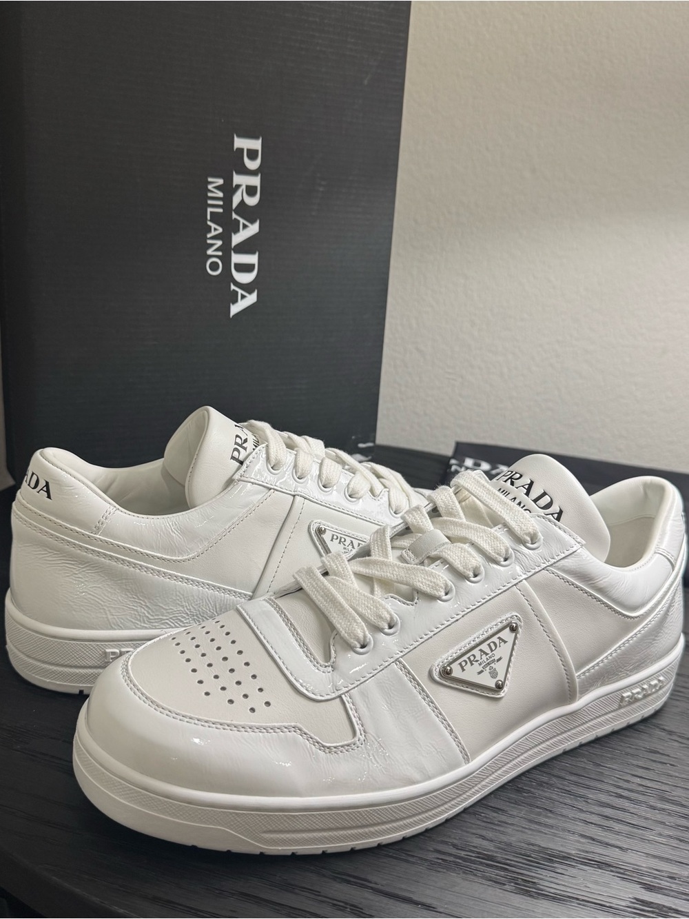 Prada Downtown Sneakers Low-Top Leather White 9.5 - Picture 4 of 9